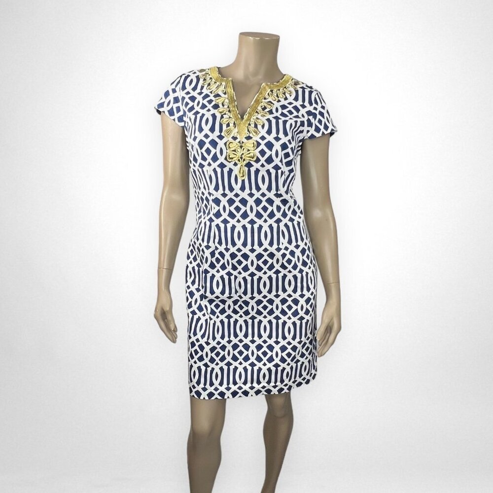 MUD PIE Blue and White‎ Sheath Dress M